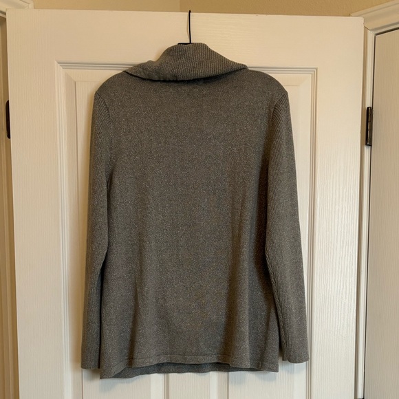 KARL LAGERFELD Sparkly Gray Cowl Turtleneck Sweater with Drawstrings and Pockets - Picture 7 of 8